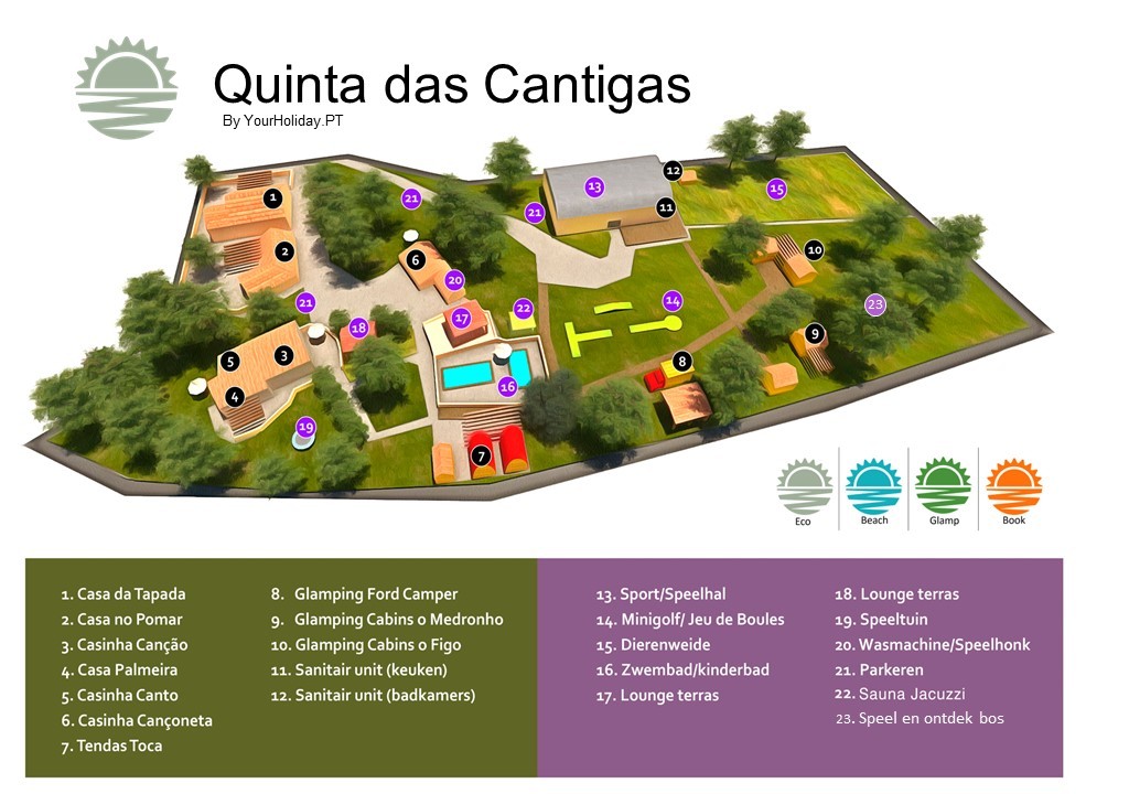 Quinta das Cantigas, het meest baby vriendelijke, uurzame en kleinschalige vakantiepark in Portugal_plattegrond